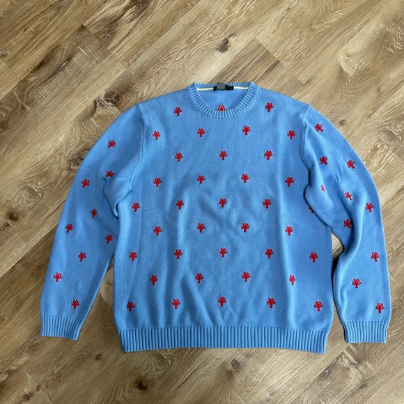 J. Crew Sweaters - J. Crew Light Blue Crewneck Sweater with Red Embroidered Lobster 🦞